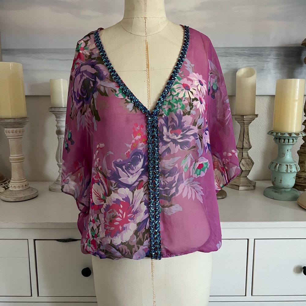 Free People sheer floral sequence top size small